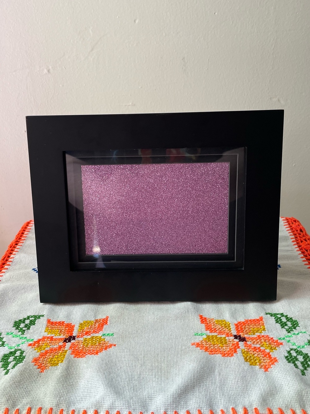 Black Frame with Black Double Mat and Sparkly Pink Background 5x7